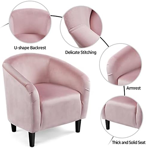 Yaheetech Small 25.5in Wide Velvet Barrel Accent Chair Bedroom, Pink