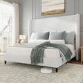 Jocisland Full Size Bed Frame Tall Wingback Headboard Upholstered, White