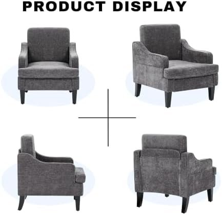 Mid-Century Accent Chair, Comfy Arm Chair Upholstered Living Room Chair for Bedroom, Fabric Reading Chair with Wood Legs for Apartment, Waiting Room, Vanity Room (Darkgray)