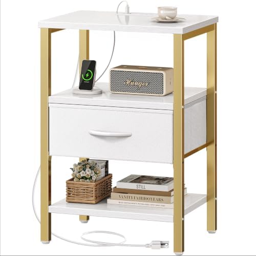 SUPERJARE Nightstand with Charging Station, USB-C Port, Bedside Table