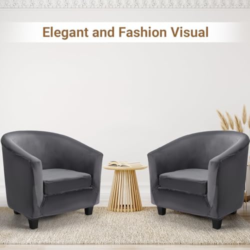 Barrel Chair Slipcovers, 2 Piece Dark Gray Club Armchair Slipcover with Cushion Cover, Non-Slip Washable Furniture Protector Soft Stretch Chair Slip Cover with Arms for Living Room Bar Counter