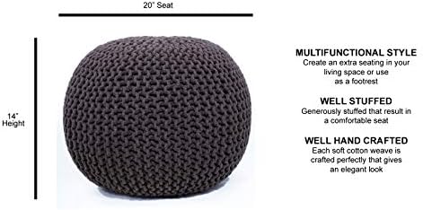 FRELISH DECOR Round Pouf Ottoman (20 Diameter x 14 Height) Brown