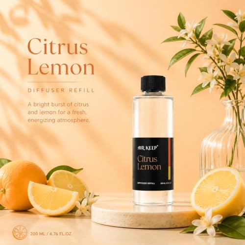 Airkeep Citrus Lemon Reed Diffuser Refill – 6.76 fl oz – Premium Scented Oil for Home Aromatherapy – Long-Lasting Fragrance for Reed Diffusers – Perfect for Bathroom, Bedroom & Home Decor