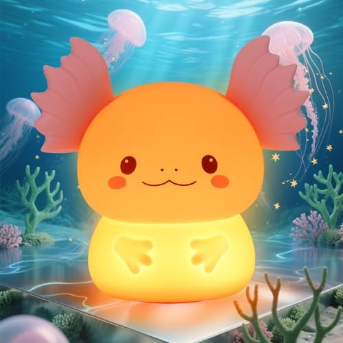Axolotl Night Light for Kids, Rechargeable Bedroom Bedside Lamp, Night Lamp for Kids Room, Dimmable Nursery Night Light,Girls Boys Room Decor 3 Level Brightness,Animal NightLight for Baby and Toddler
