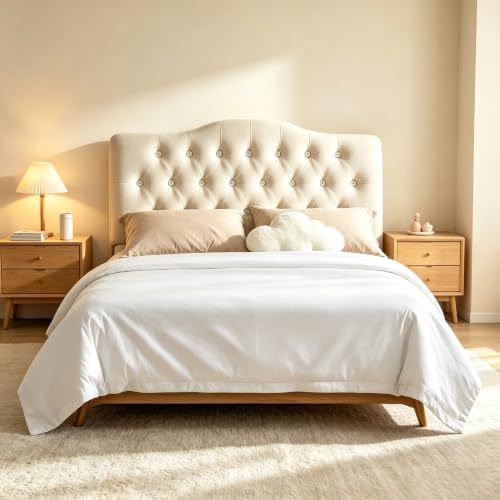 Mid-Rise Upholstered Headboard - Diamond Tufted - Adjustable Height from 34” to 43” - Easy Assembly - Bed Frame - Sturdy - Stone - King Size