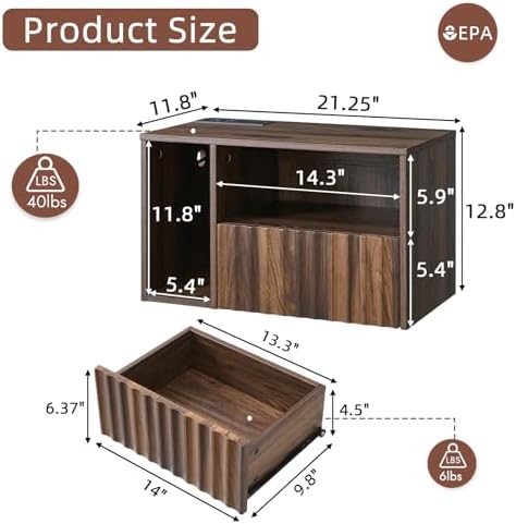 BuildHom Floating Nightstand Set of 2 with Charging Station, Walnut