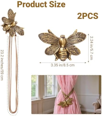 2 Piece Magnetic Curtain Holdbacks Flying Bee Curtain Holder Resin Curtains Tiebacks Vintage Drapes Ties Decorative Retro Tie Back Buckle Accessory for Home Office Kitchen Outdoor Balcony Window Decor