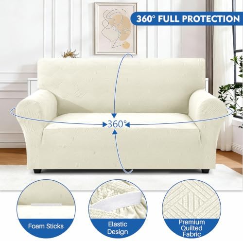XINEAGE Loveseat Slipcover Pet Friendly, Stretch Couch Cover,Beige White