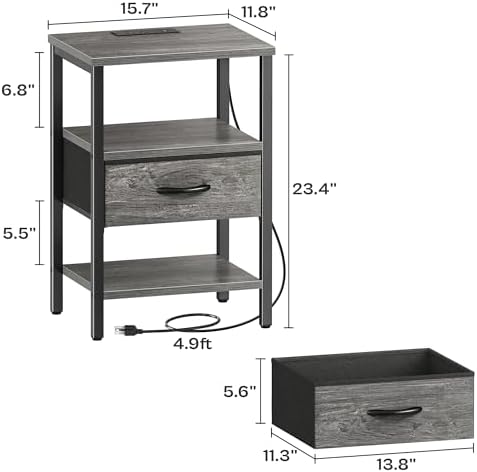 SUPERJARE Nightstand with Charging Station, USB-C Port, Bedside Table