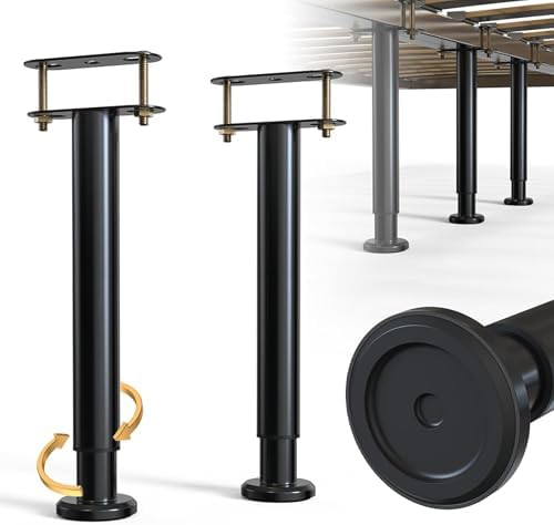 2Pcs Bed Frame Support Leg, Adjustable Height 14" to 23.6", Increase Under-Bed Storage Space, Extra Sturdy Steel Bed Risers with Wider Rubber Base, More Stable, for King/Queen Bed