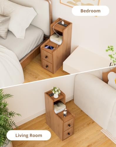Set of 2 Narrow End Table with Charging Station