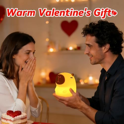 Capybara Night Light for Kids, Cute Squishy Silicone Capybara Lamp, 50-Hour Rechargeable Bedside Light with Tap Control, 2 Brightness Levels, 30-Min Auto-Off Timer, Nursery Room Decor Gift