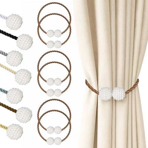 Hion Magnetic Curtain Tiebacks Dark Brown 6pcs, Curtain Holdbacks Hooks