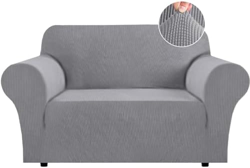 Flamingo P High Stretch Sofa Slipcover Non Slip Loveseat Covers for 2 Cushion Couch Washable Pet Furniture Protector Covers with Elastic Bottom, Thick Jacquard Fabric (Medium, Dove)