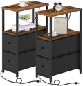 TUTOTAK Narrow End Table with Charging Station, Skinny Side Table