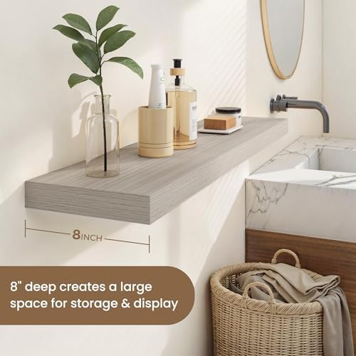 Dreamland 36 Inches Wall Mounted Wood Floating Shelves, Grey, 2 Pack