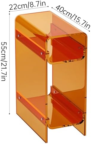 Clear Acrylic Side Table, Narrow Nightstand Bedside Table for Bedroom, Skinny Small End Table (Orange, 11.8'' x 15.7'' x 21.7")