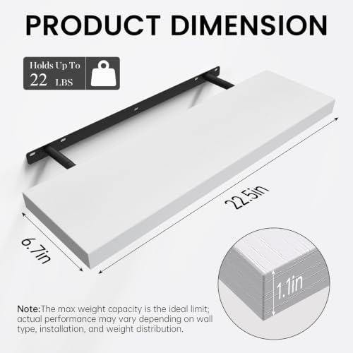 BAYKA White Floating Shelves 22.5in, Set of 3, Wall Mounted for Wall Decor