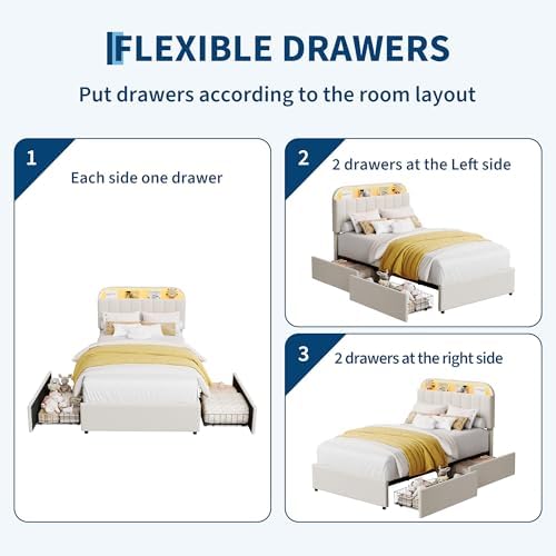 GarveeHome Twin Bed Frame, Platform Bed with Storage Headboard & Drawers