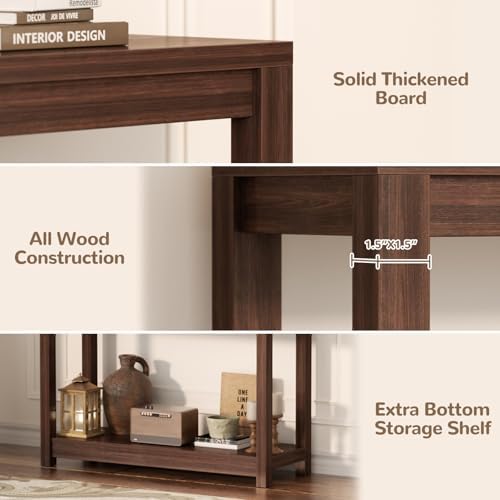 Besiost Small Farmhouse Wood Entryway Table Narrow Console Table with Storage Behind Couch Sofa Table with Shelves Entry Way Tables with Open Storage, Easy Assembly, 32" Black Walnut