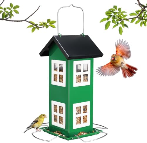 Veehoo Metal Bird House Feeder for Outdoors Hanging with 4-Port
