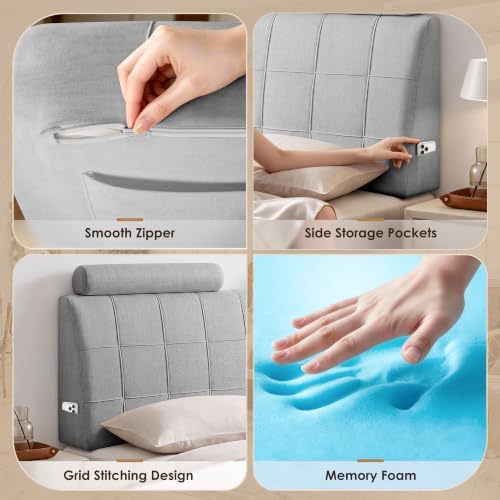 Twin Headboard with Headrest, Memory Foam Upholstered Headboard