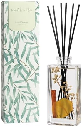 Wood & Willow Reed Diffuser Set with Dried Flowers (Bergamot & Amber)