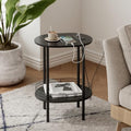 Small Oval Side Table with Charging Station, 2-Tier Black Round End Table