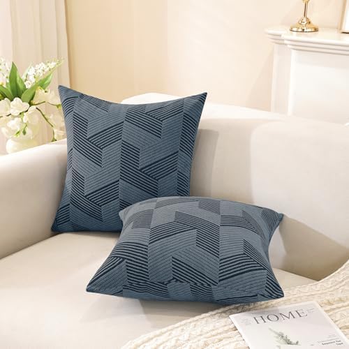 JIVINER Decorative Geometrical Throw Pillow Covers 18 x 18 Inch, Set of 2 Soft Modern Pattern Pillow Covers for Sofa, Couch, Living Room, Dark Grey