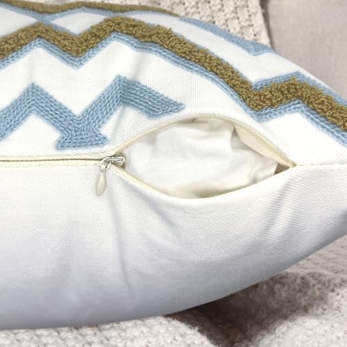Alysheer Boho Embroidered Throw Pillow Cover 18"x18" Set of 2, Blue Khaki