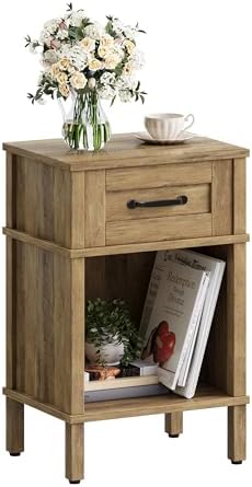 Small Brown Night Stand,Rustic End Table,Wood Nightstand with Drawer