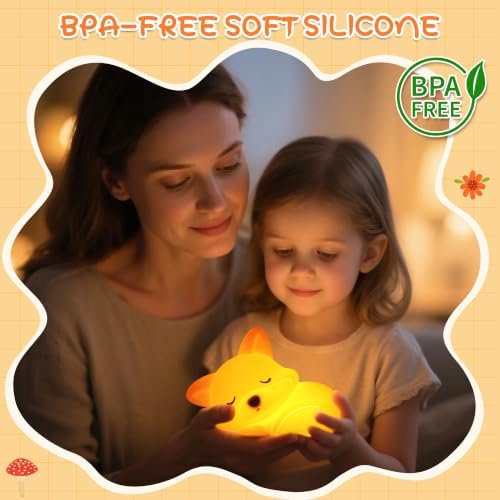 Fox Night Light for Kids, Fox Lamp Silicone Nursery Rechargeable, Birthday Back to School Gifts for Girl Boy, Squishy Touch Nightlight with Dimmable Timer, Breastfeeding Toddler Bedroom Decor