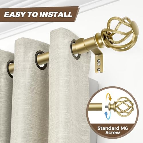 KAMANINA Gold Finials for 1 or 7/8 in Curtain Rods, Twisted Cage Design