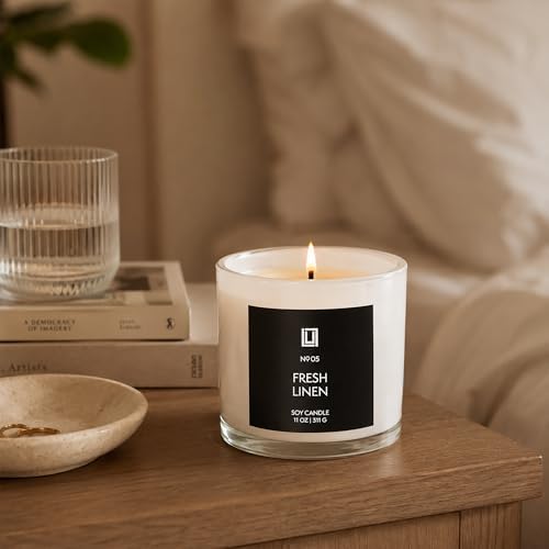 Lulu Candles | Fresh Linen | Luxury Scented Soy Jar Candle | Hand Poured in The USA | Highly Scented & Long Lasting | 11 Oz.
