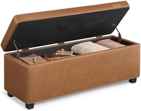 VASAGLE Storage Ottoman Bench with Stitching, PU Leather, Entryway Bedroom