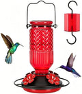 FEED GARDEN Glass Hummingbird Feeder for Outdoors Hanging, 16 OZ Humming Birds Feeders with 4 Bee Guard Feeding Ports & Built-in Ant Moat, Bird Feeder for Outside, Gifts for Women Mom, Red