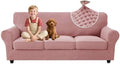 MAXIJIN 4 Pieces Stretch Couch Covers for 3 Cushion Sofa Pet Friendly Couch Cover for Dogs Washable Sofa Slipcovers Thick Soft Furniture Protector with Non Slip Strap (Pink 71"-91")