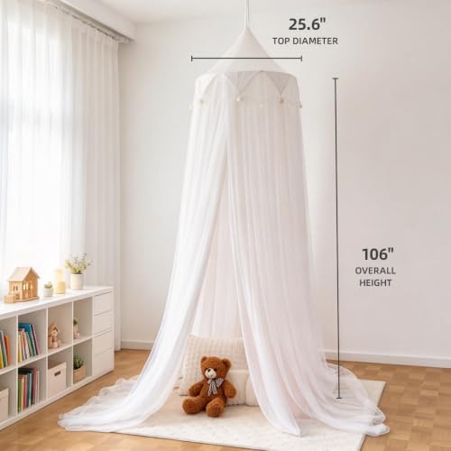 Princess Bed Canopy for Girls with Star Lights