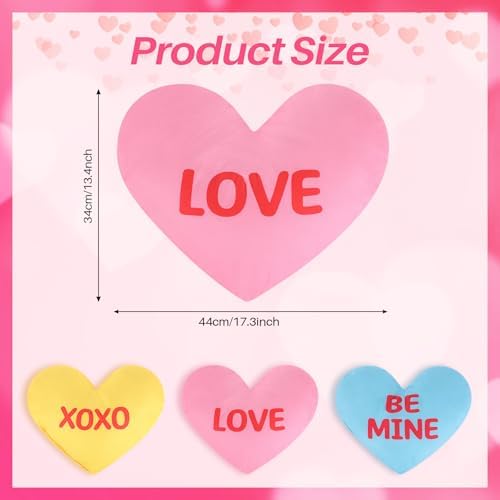 Cumule 3Pcs Valentine's Day Heart Pillows Candy Heart Pillows Blue Pink Yellow Pillows for Valentines Day Living Room Bedroom Decor Gifts