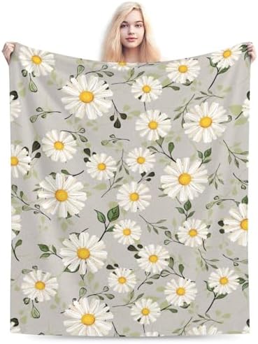 White Daisies Flower Fleece Throw Blanket Ultra Soft Cozy Decorative Flannel Blanket for Home Bed Couch Chair Travel 50x40in
