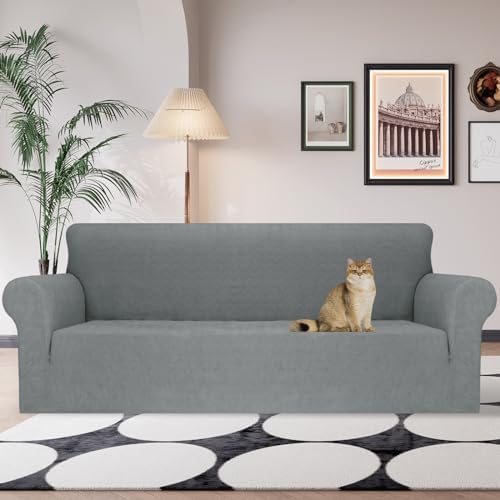 JIVINER Stretch Oversized Sofa Covers 1 Piece 4 Seater Couch Covers Jacquard Universal Sofa Slipcovers for Extra Large Funiture Protector for Kids, Pets (X Large, Light Gray Rhomb)
