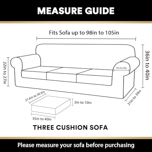 PrinceDeco Velvet XL Couch Cover for Oversized Sofa 4 Piece Sofa Covers for 3 Cushion Couch Washable Furniture Protector with Non Slip Elastic Bottom Width Up to 105 Inch(X-Large, Camel)