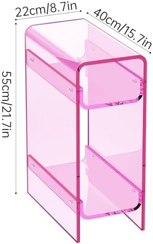 Clear Acrylic Side Table, Narrow Nightstand Bedside Table for Bedroom, Skinny Small End Table (Pink, 8.7'' x 15.7'' x 21.7")