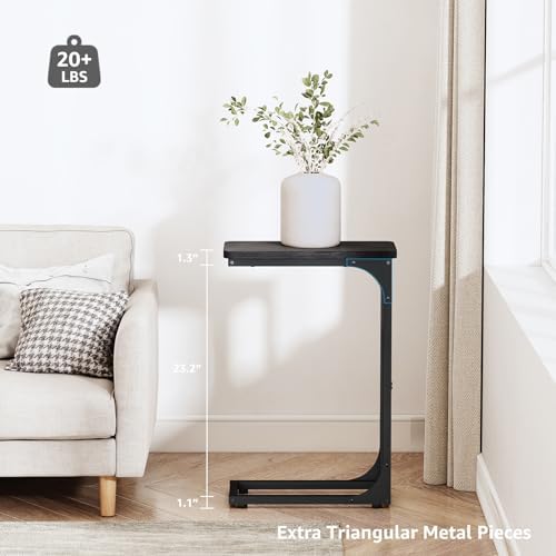 QEEIG Narrow C Table Side Tables Set of 2 (7.1" Width, Black)