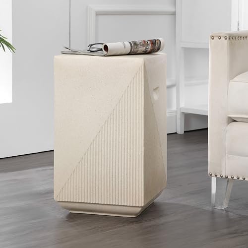 JONATHAN Y Adrian Outdoor Side Table Stool Polyresin 21", Cream Terrazzo