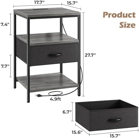 SUPERJARE Nightstand with Charging Station, USB-C Port, Bedside Table