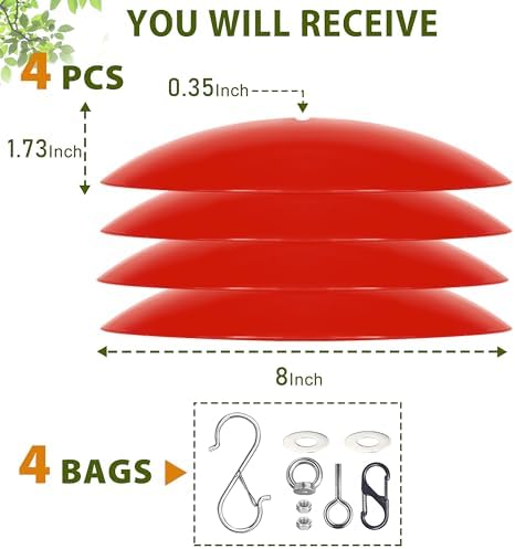 8-Inch Mini Rain Guard for Hummingbird Feeder,Bird Feeders Shade Dome Guard,Squirrel Baffle for Hanging Feeder in the Outdoors (Red), 4 Pack