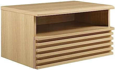 Modway Render Mid-Century Modern, Wall-Mount Nightstand, Oak