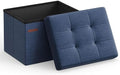 SONGMICS Mazie Collection - Small Folding Storage Ottoman, Foot Rest Stool, 12.2 x 16.1 x 12.2 Inches, 286 lb Load Capacity, for Living Room, Bedroom, Home Office, Dorm, Midnight Blue ULSF102Q02
