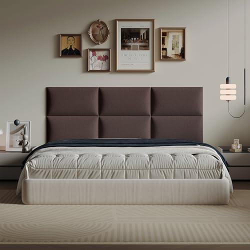 6-Piece Dark Brown Linen Upholstered Headboard Twin Size, Wall Mounted Fabric Headboard, Rich Padded Panels for Cozy Bedroom